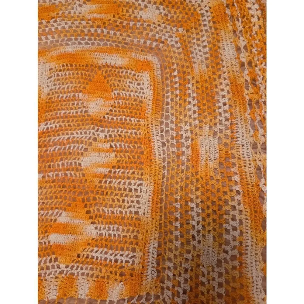 Vtg Unbranded Handmade YellowOrangeWhite CottonCrocheted Rectangle Doily 26